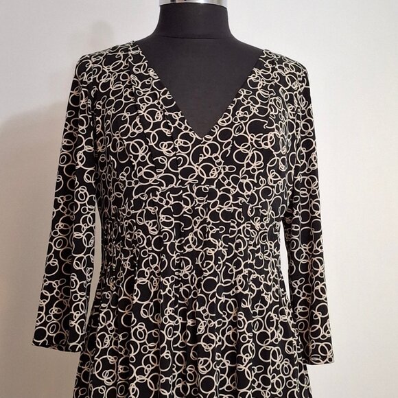 Vintage Liz Claiborne Fit & Flare Empire Midi Dress Size 14 V Collar 3/4 Sleeves - Picture 4 of 16